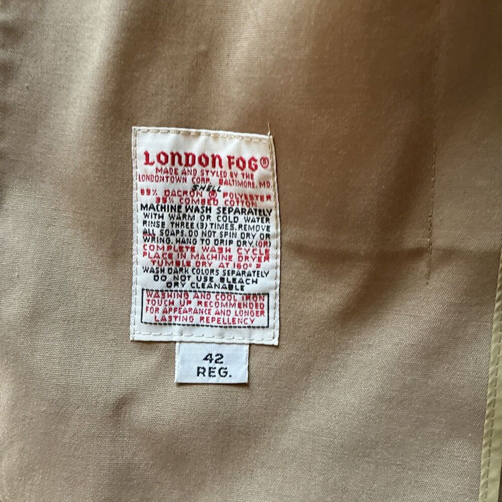 London Fog Vintage Men’s 42R Tan Lined Trench Coat Classic Winter Outerwear - Picture 4 of 5